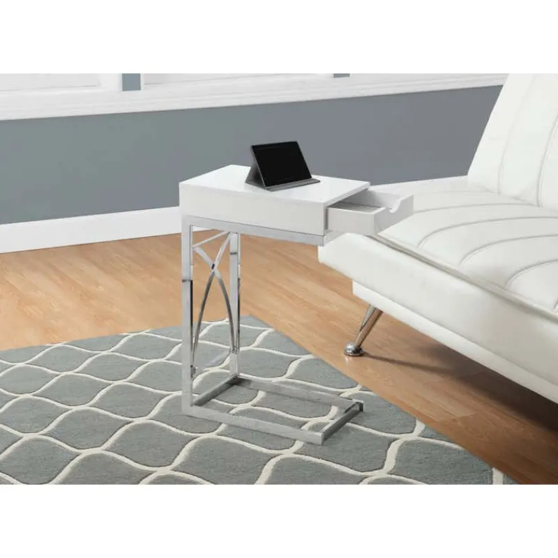Monarch Accent table - chrome metal / glossy with a drawer -