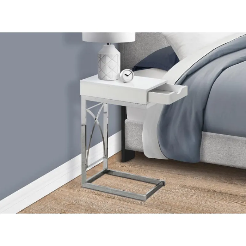 Monarch Accent table - chrome metal / glossy with a drawer -