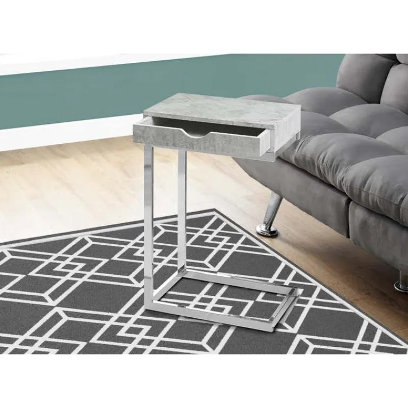 Monarch Accent table - chrome metal / cement with a drawer -
