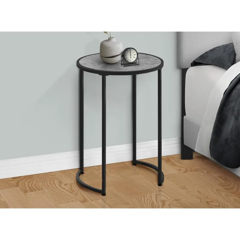 Monarch Accent table - 24"h / stone-look / black metal -