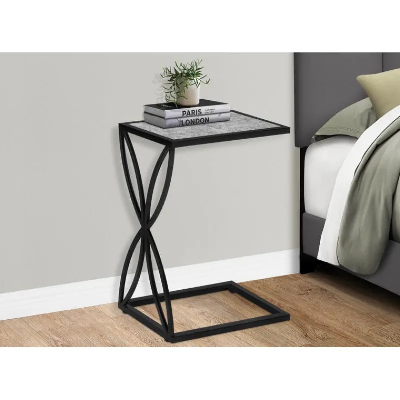 Monarch Accent table - 25"h / stone-look / black metal -