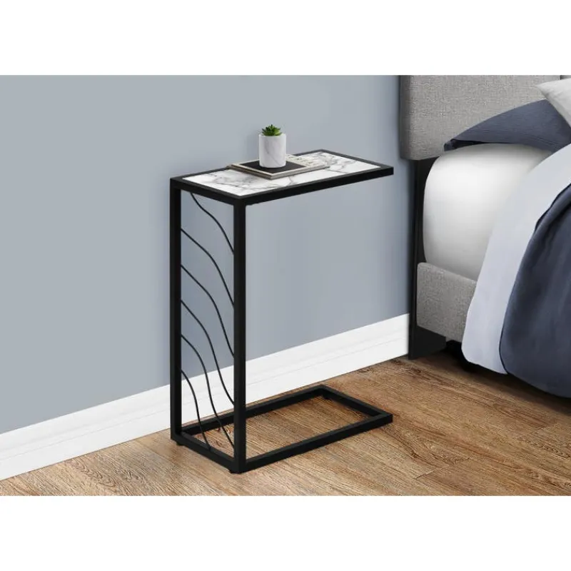 Monarch Accent table - 25"h / marble-look / black metal -