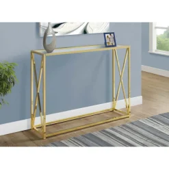 Monarch Accent table - 42"l / metal with tempered glass -