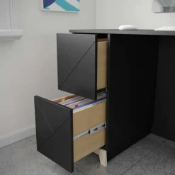 Nexera Atypik 2-Drawer Desk, Black And Plywood -