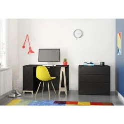 Nexera Atypik 2-Drawer Desk, Black And Plywood -