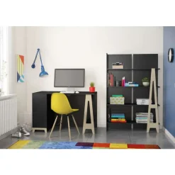 Nexera Atypik 2-Drawer Desk, Black And Plywood -