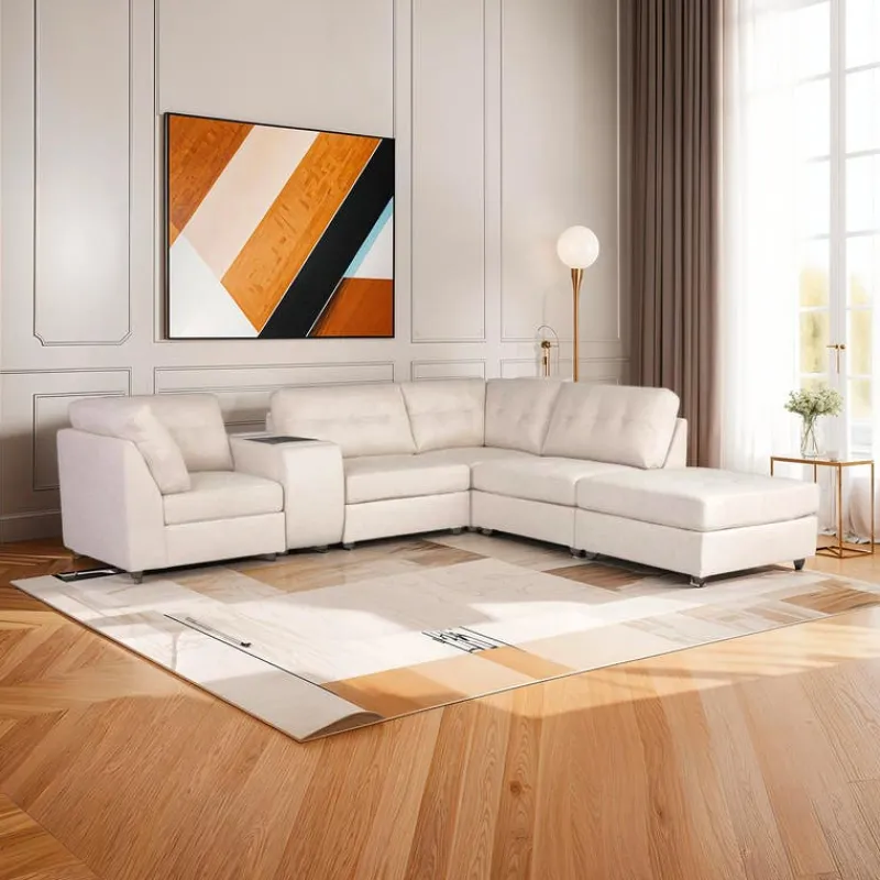 Modular Sectional with Console and Ottoman - 6 pcs