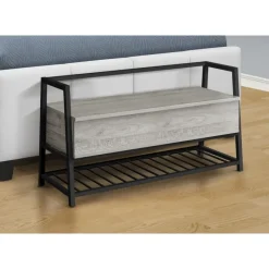 Monarch Bench - shoe rack / flip top storage - 42"l - wood-look / black metal -