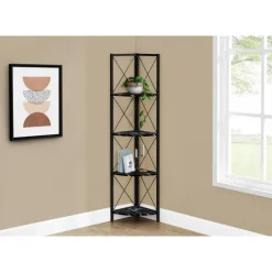 Monarch Bookcase - 4 tier corner etagere - metal frame x-design - 60"h - marble -