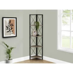 Monarch Bookcase - 4 tier corner etagere - metal frame x-design - 60"h - w -