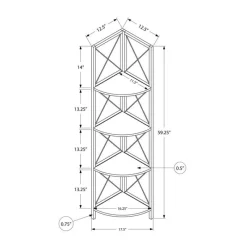 Monarch Bookcase - 4 tier corner etagere - metal frame x-design - 60"h - /bla -