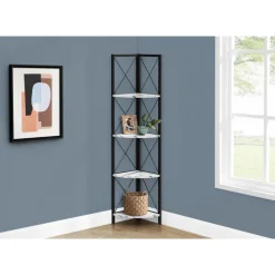 Monarch Bookcase - 4 tier corner etagere - metal frame x-design - 60"h - marble -