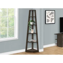 Monarch Bookcase - 72""h / brown corner accent etagere -