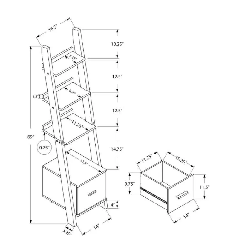 Monarch Bookcase - 69"h / ladder w/ storage drawer -