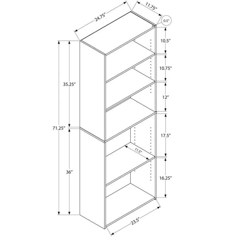 Monarch Bookcase - 72"h / with 5 shelves -