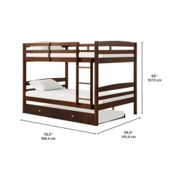 Brown Bunk Bed with Trundle Bed - 54"/54"