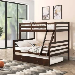 Brown Bunk Bed with Trundle Bed - 39"/54"