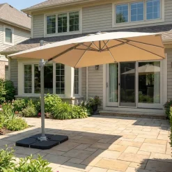 Cantilever Patio Umbrella with 360° Rotation and Solar LED Lighting - 10 ft