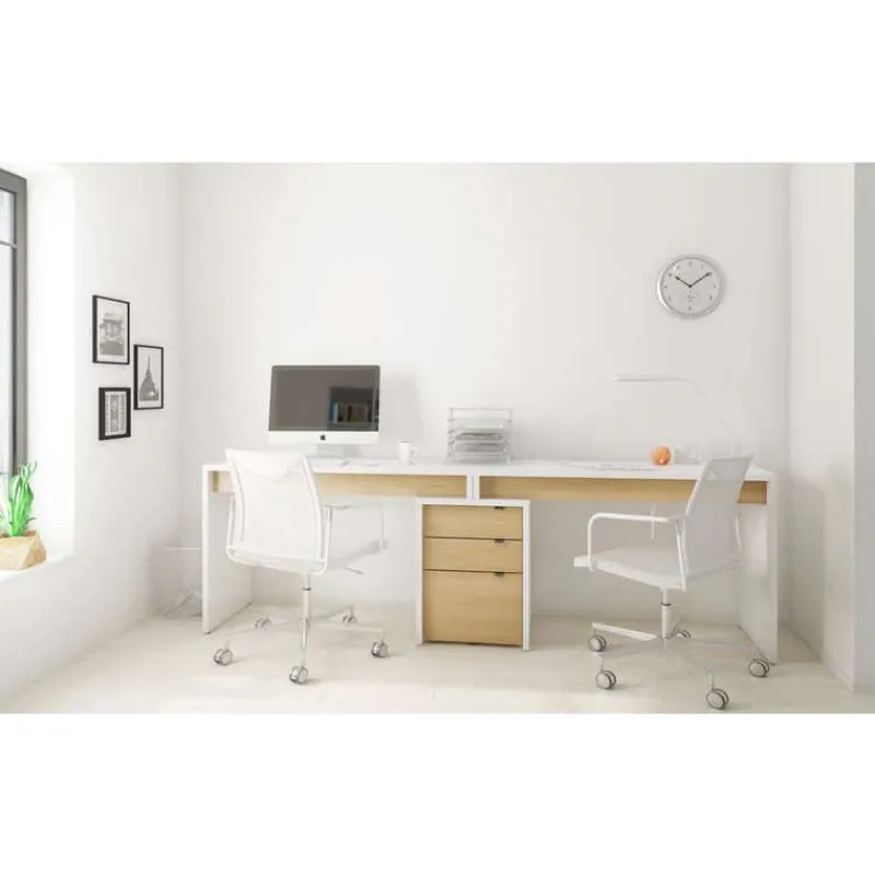 Nexera Chrono 3pcs Home Office Set, Natural Maple & White -
