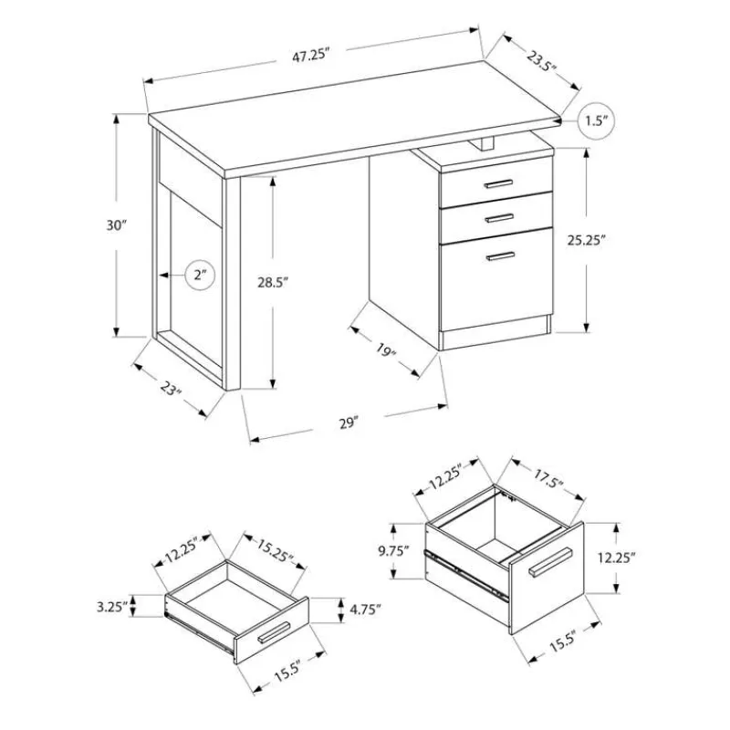 Monarch Computer desk - 3 drawers / wooden leg rectangular / left or right setup / fl -