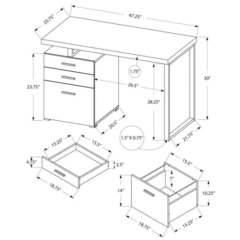 Monarch Computer desk - 3 storage drawers / left or right setup / floating desktop - -
