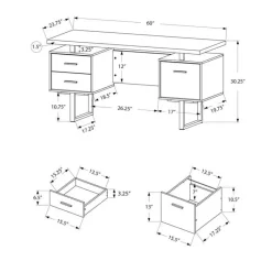 Monarch Computer desk - 3 storage drawers / reversible / floating desktop - 60"l - mo -