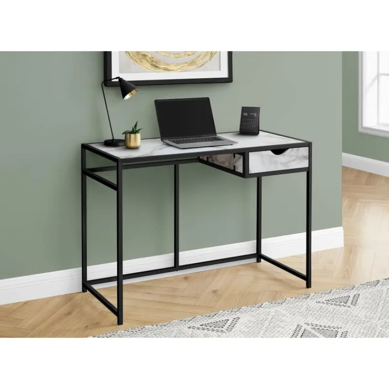 Monarch Computer desk - 1 storage drawer / metal frame - 42"l - marble-look / b -