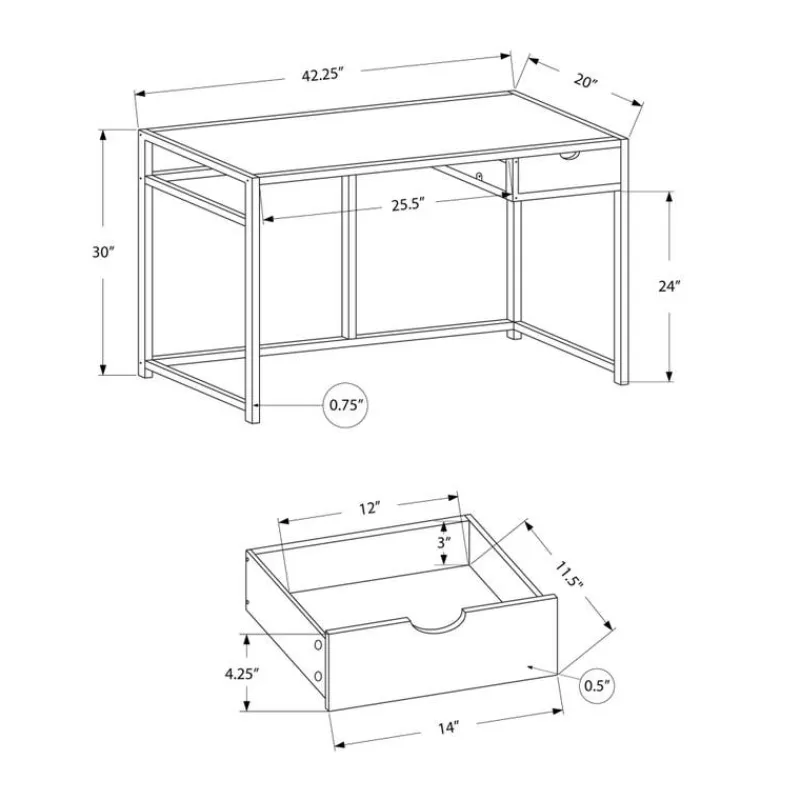 Monarch Computer desk - 1 storage drawer / metal frame - 42"l - marble-look / b -