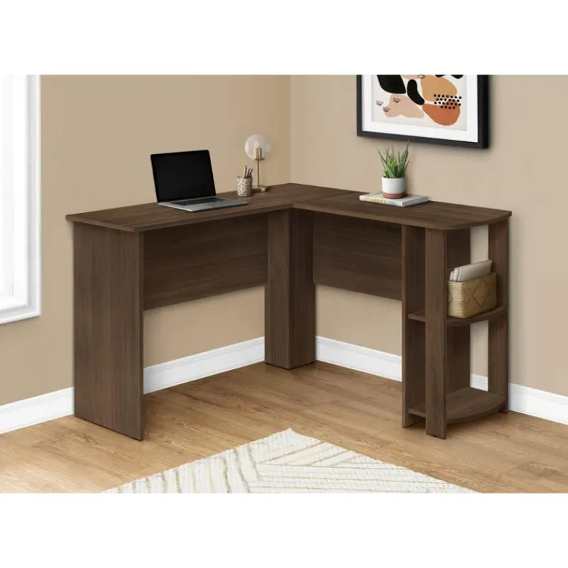Monarch Computer desk - dark l-shaped corner / 2 shelves -