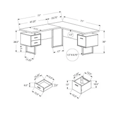 Monarch Computer desk - l-shaped / corner / 3 drawers / metal legs / reversible - 71
