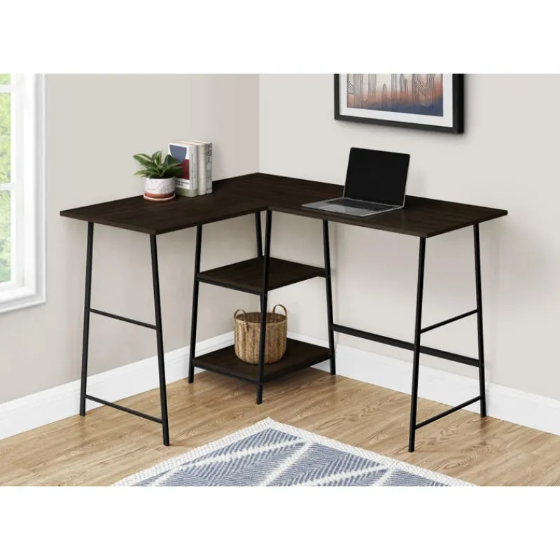 Monarch Computer desk - l-shaped / corner / 2 open shelves / sawhorse style - 47l x 4 -