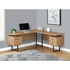 Monarch Computer desk - l-shaped / corner / 3 drawers / metal legs / reversible - 71" -