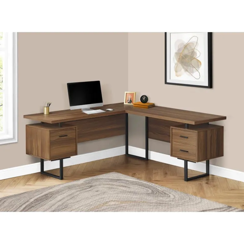 Monarch Computer desk - l-shaped / corner / 3 drawers / metal legs / reversible - 71" -