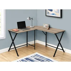 Monarch Computer desk - l-shaped / rounded corner / metal base with x-shaped sides - -