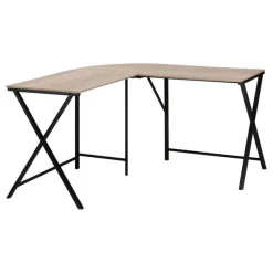 Monarch Computer desk - l-shaped / rounded corner / metal base with x-shaped sides - -