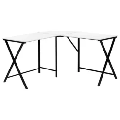 Monarch Computer desk - l-shaped / rounded corner / metal base with x-shaped sides - -