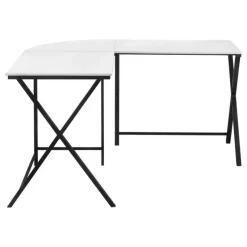 Monarch Computer desk - l-shaped / rounded corner / metal base with x-shaped sides - -