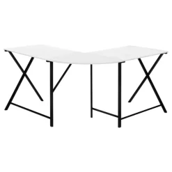 Monarch Computer desk - l-shaped / rounded corner / metal base with x-shaped sides - -