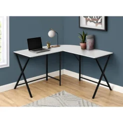 Monarch Computer desk - l-shaped / rounded corner / metal base with x-shaped sides - -
