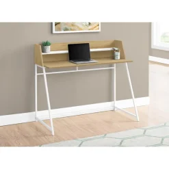 Monarch Computer desk - small hutch / 1 shelf / trapezoid-shaped legs - 48"l - natura -