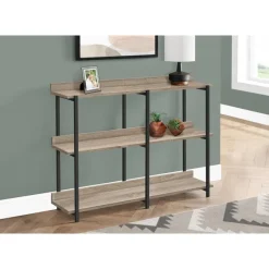 Monarch Console table - 3 tier / shelves / rectangular / metal legs - 48"l - dark tau -