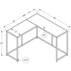 Monarch Console table - l-shaped / corner / metal frame - 36