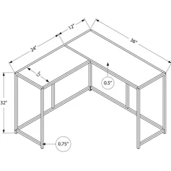 Monarch Console table - l-shaped / corner / metal frame - 36"l - wood-look / bla -