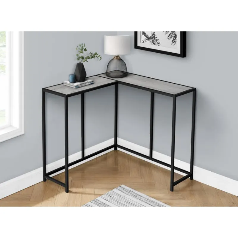 Monarch Console table - l-shaped / corner / metal frame - 36"l - wood-look / bla -