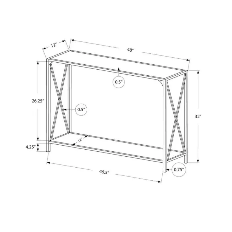 Monarch Console table - x-shaped sides / 1 shelf / rectangular - 48"l - marble- -
