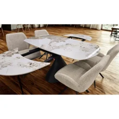 Convertible & Extendable Oval Dining Table with Pedestal & 4 Bouclé Fabric Chairs - 63"
