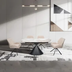 Convertible & Extendable Oval Dining Table with Pedestal & 4 Bouclé Fabric Chairs - 63