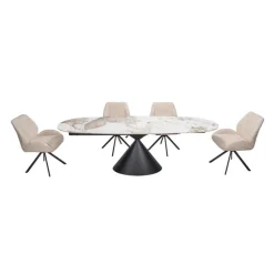 Convertible & Extendable Oval Dining Table with Pedestal & 4 Bouclé Fabric Chairs - 63