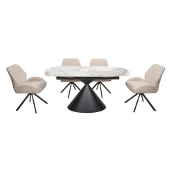 Convertible & Extendable Oval Dining Table with Pedestal & 4 Bouclé Fabric Chairs - 63