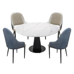 Convertible & Extendable Round Dining Table with Pedestal and 4 Chairs - 53